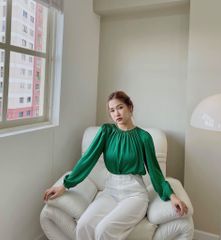 Áo lụa cổ nhún tay phồng Cói Design