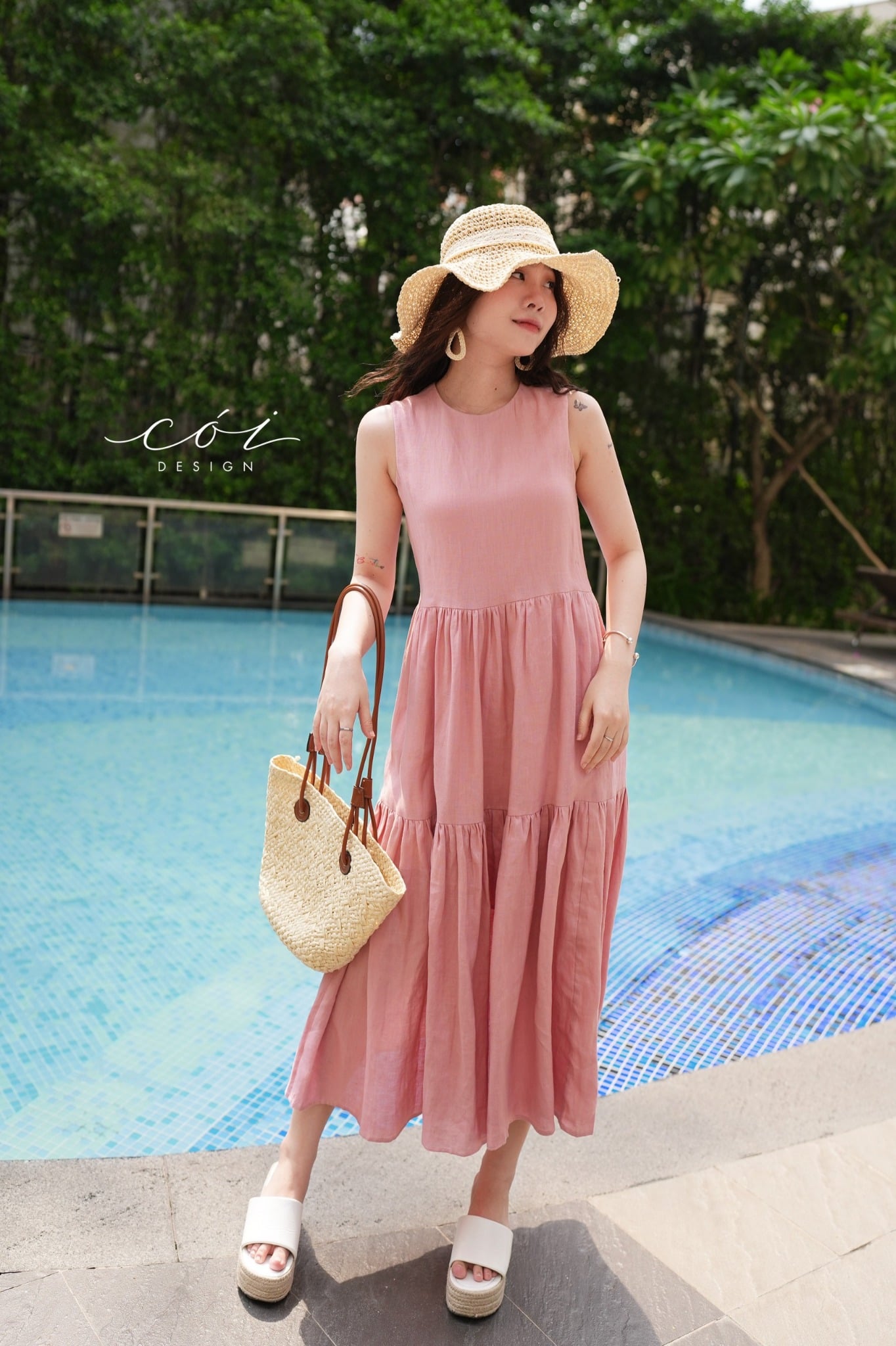 Đầm sát nách trơn tầng Linen tưng premium Cói Design