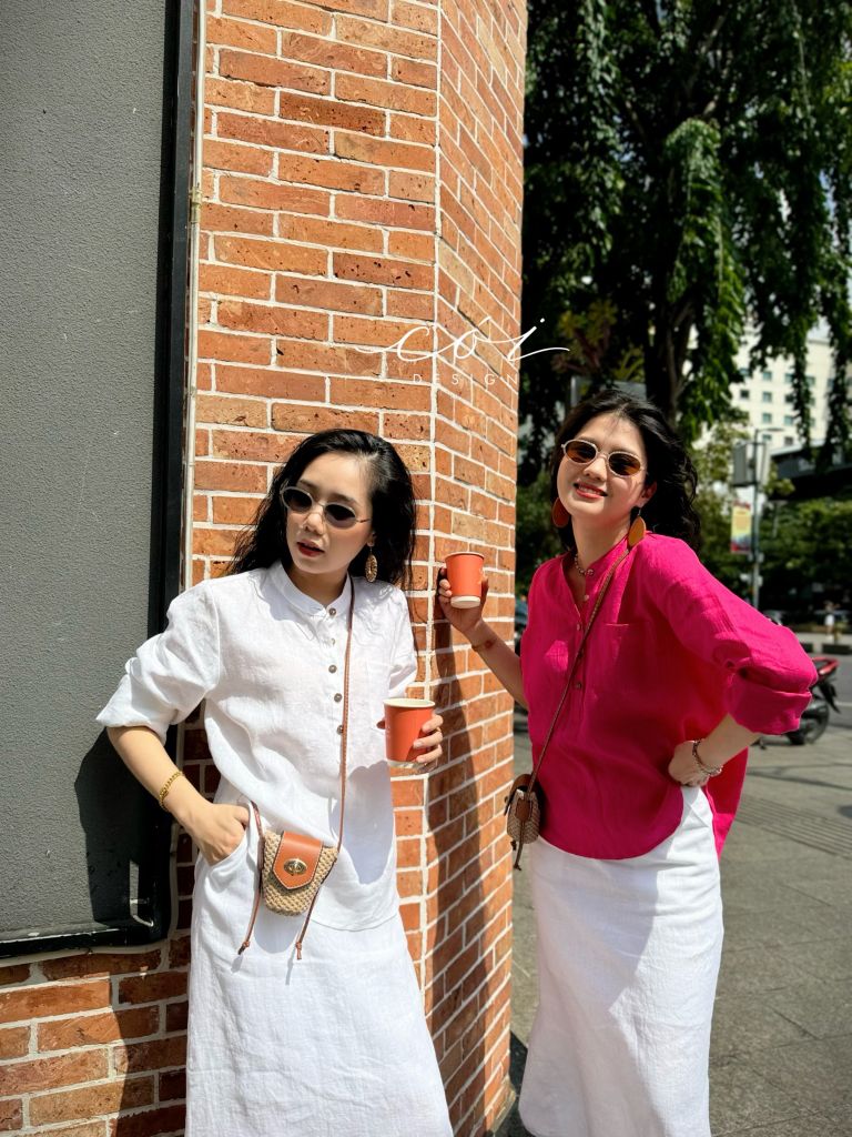 Áo cổ trụ lệch vạt tay dài Linen tưng premium Cói Design