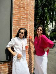 Áo cổ trụ lệch vạt tay dài Linen tưng premium Cói Design