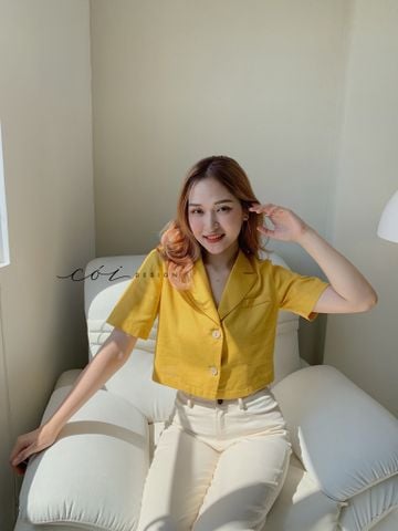 Áo croptop linen hàn 1 túi Cói Design