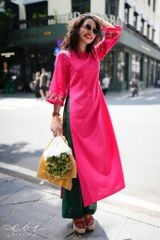 Set áo dài thêu tay Song Hoa Linen kèm quần suông Cói Design