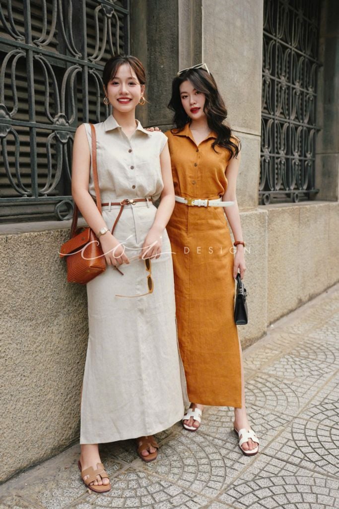 Áo sát nách cổ sơ mi Linen tưng premium Cói Design