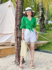 Áo croptop tay bí phối dây linen Cói Design