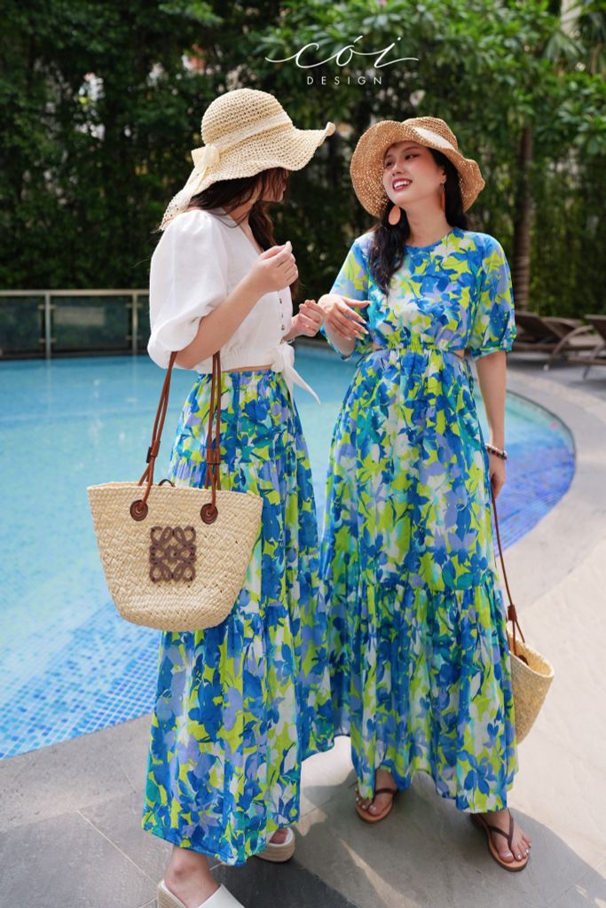 Đầm khoét eo tay phồng cotton hàn Cói Design