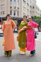 Áo dài thêu tay Song Hoa Linen tưng premium Cói Design