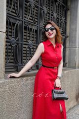 Đầm sát nách cổ sơ mi Linen tưng premium Cói Design