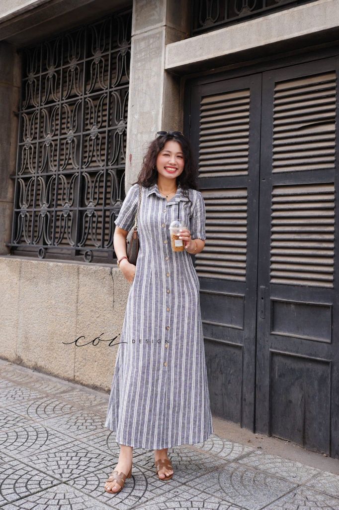 Đầm sơ mi tay ngắn Linen tưng premium Cói Design