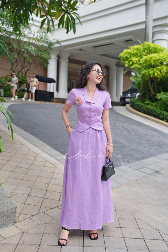 Chân váy suông lưng thun linen tưng Cói Design