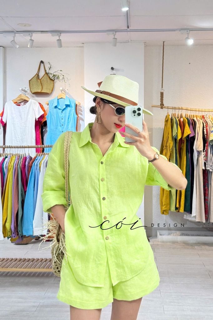 Quần short xếp ly lưng thun linen tưng premium Cói Design