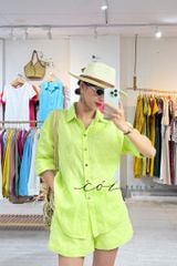 Quần short xếp ly lưng thun linen tưng premium Cói Design