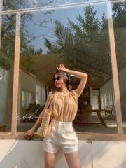 Áo cổ xếp nhún sát nách linen Cói Design