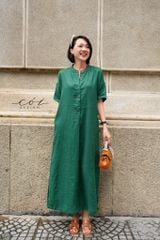 Đầm cổ trụ tay ngắn Linen tưng premium Cói Design