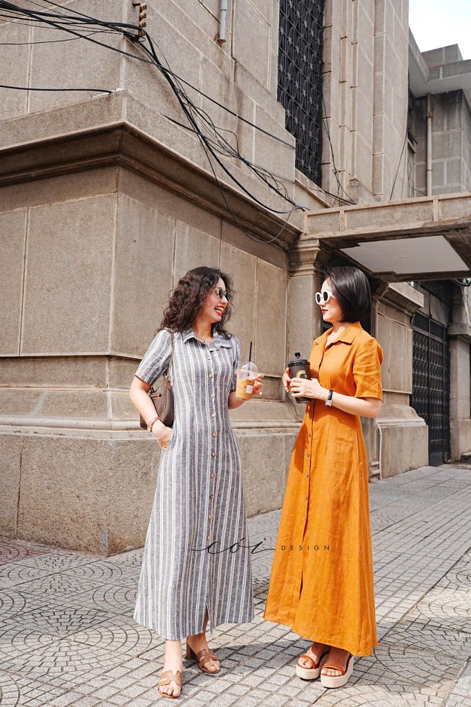 Đầm sơ mi tay ngắn Linen tưng premium Cói Design