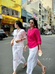 Áo cổ trụ lệch vạt tay dài Linen tưng premium Cói Design