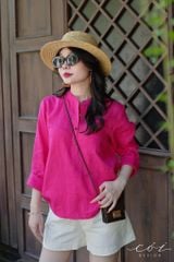 Áo cổ trụ lệch vạt tay dài Linen tưng premium Cói Design