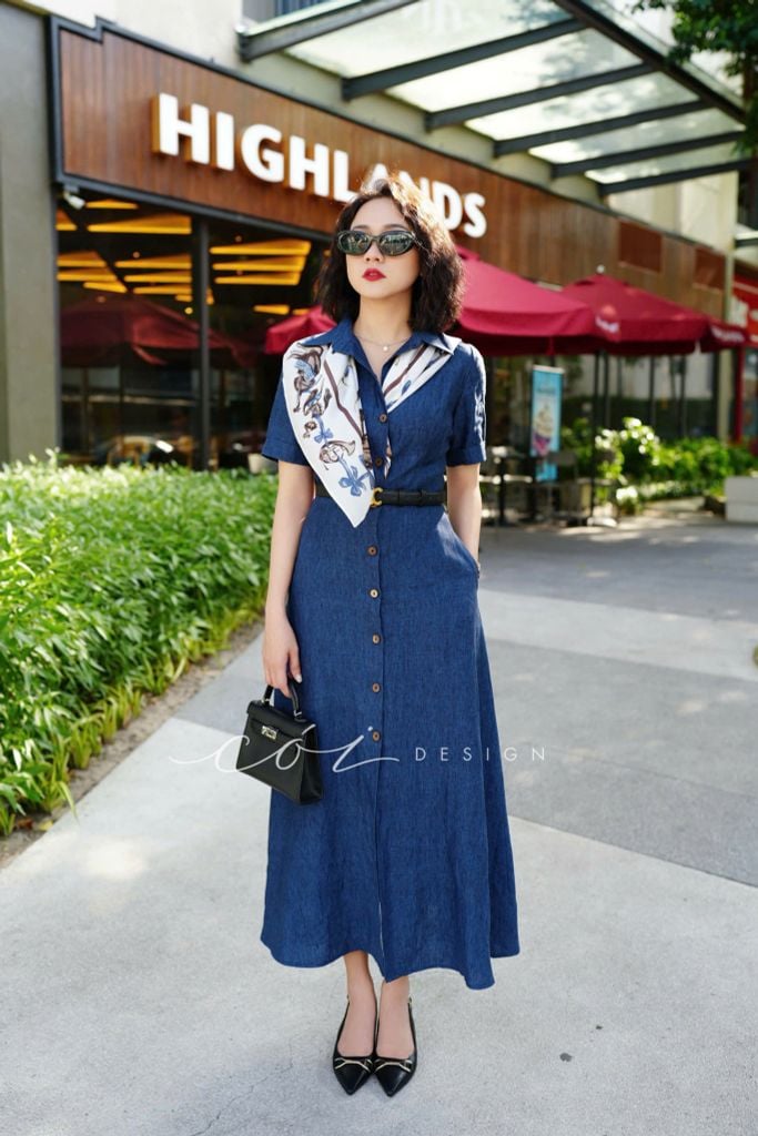 Đầm sơ mi tay ngắn Linen tưng premium Cói Design