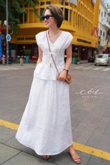 Áo tay hến xếp ly eo linen tưng premium Cói Design