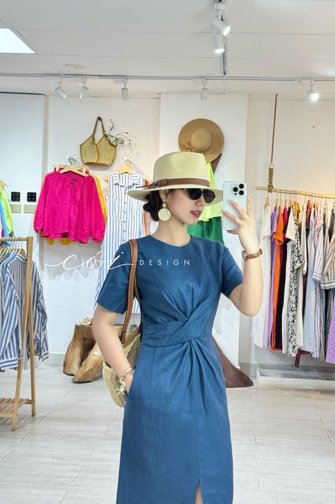 Đầm chéo eo linen tưng premium Cói Design