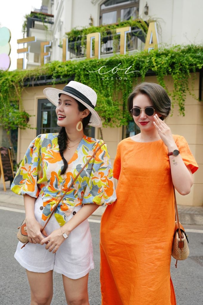 Áo croptop tay bí phối dây linen Cói Design