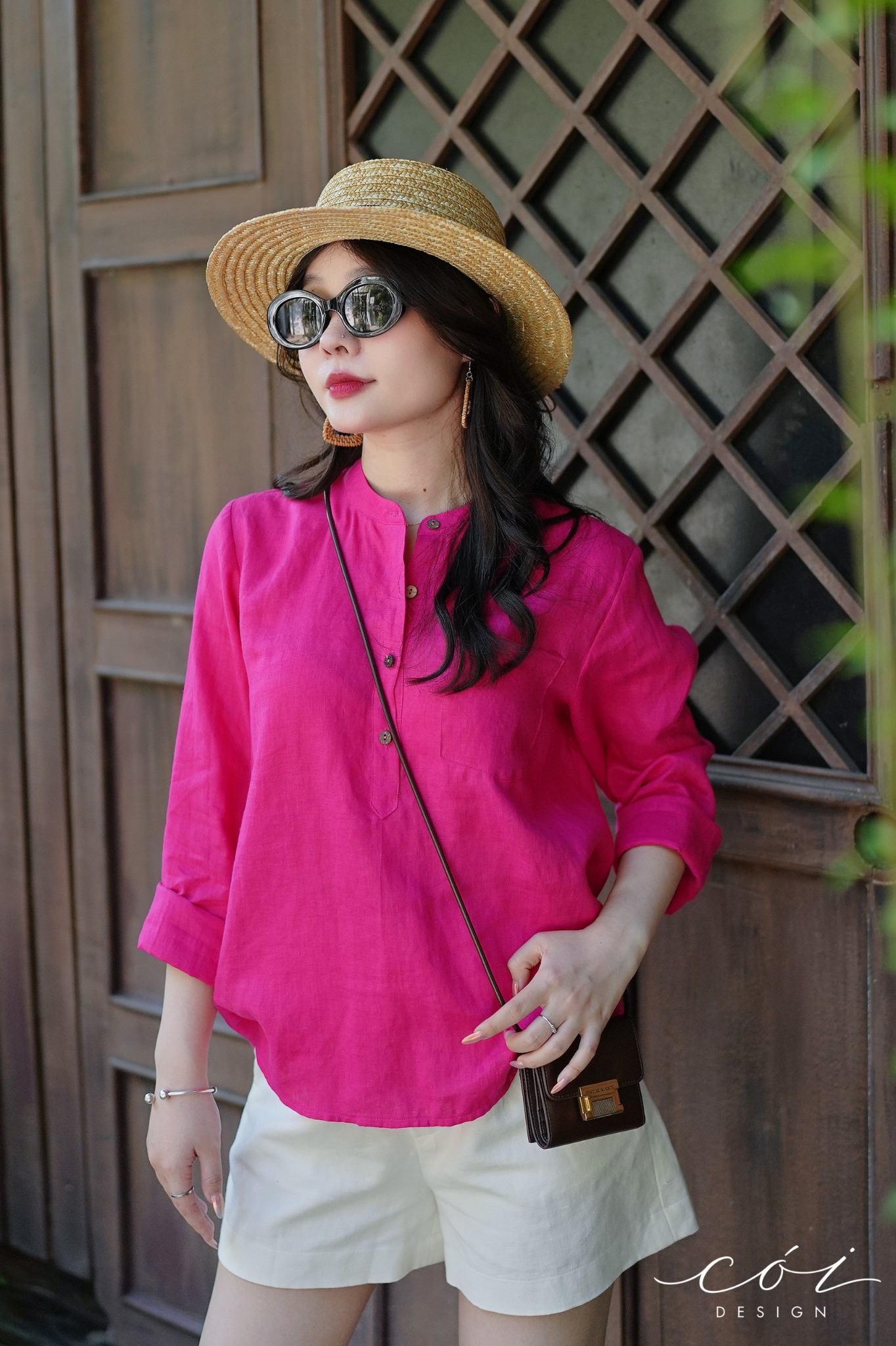 Áo cổ trụ lệch vạt tay dài Linen tưng premium Cói Design