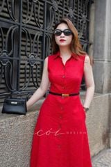 Đầm sát nách cổ sơ mi Linen tưng premium Cói Design