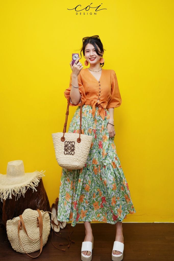 Áo croptop tay bí phối dây linen Cói Design