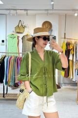 Áo cổ nhật phối dây Linen tưng premium Cói Design