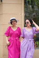 Đầm suông tay bí kèm belt linen tưng Cói Design