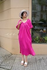 Đầm suông tay bí kèm belt linen tưng Cói Design