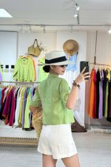 Áo croptop cổ vest thiết kế nơ Linen tưng premium Cói Design