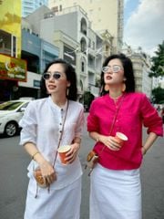 Áo cổ trụ lệch vạt tay dài Linen tưng premium Cói Design