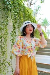 Áo croptop tay bí phối dây linen Cói Design