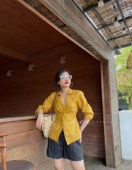 Áo sơ mi xoắn eo Linen tưng premium Cói Design