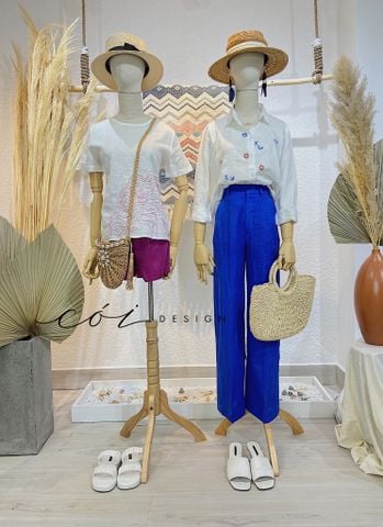 Áo cổ tròn thêu mây Linen tưng premium Cói Design