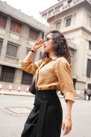 Chân váy xếp ly phối dây linen tưng premium Cói Design