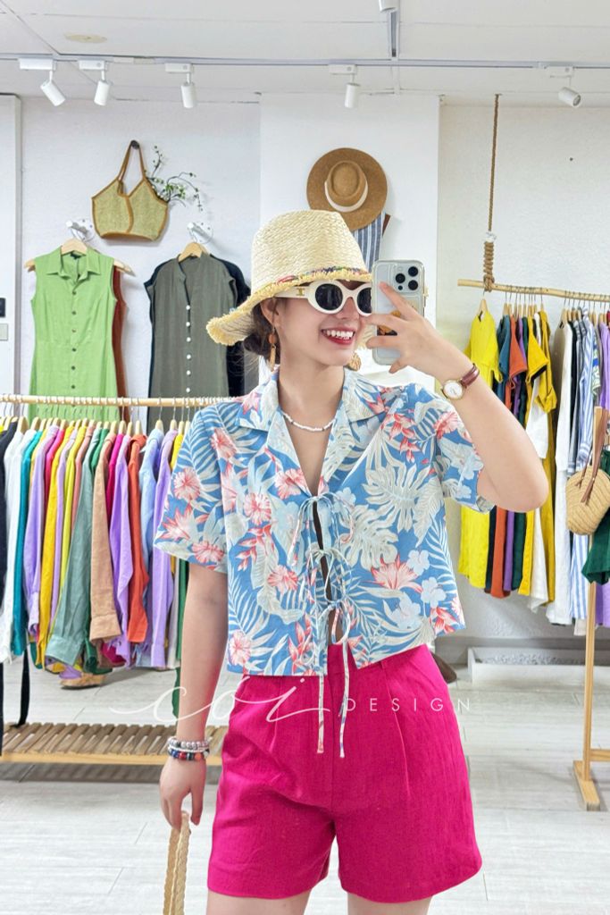 Áo danton thắt nơ linen tưng premium Cói Design