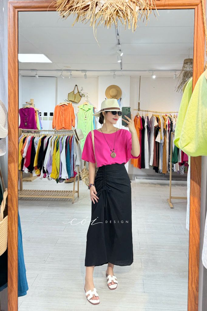 Chân váy rút dây linen tưng premium Cói Design