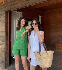 Set linen nút bọc sát nách Cói Design