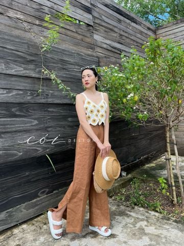 Quần ống suông linen premium 3 nút xẻ ống Cói design