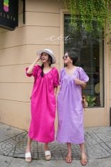 Đầm suông tay bí kèm belt linen tưng Cói Design