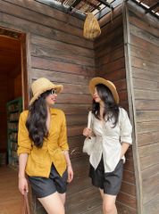 Áo sơ mi xoắn eo Linen tưng premium Cói Design