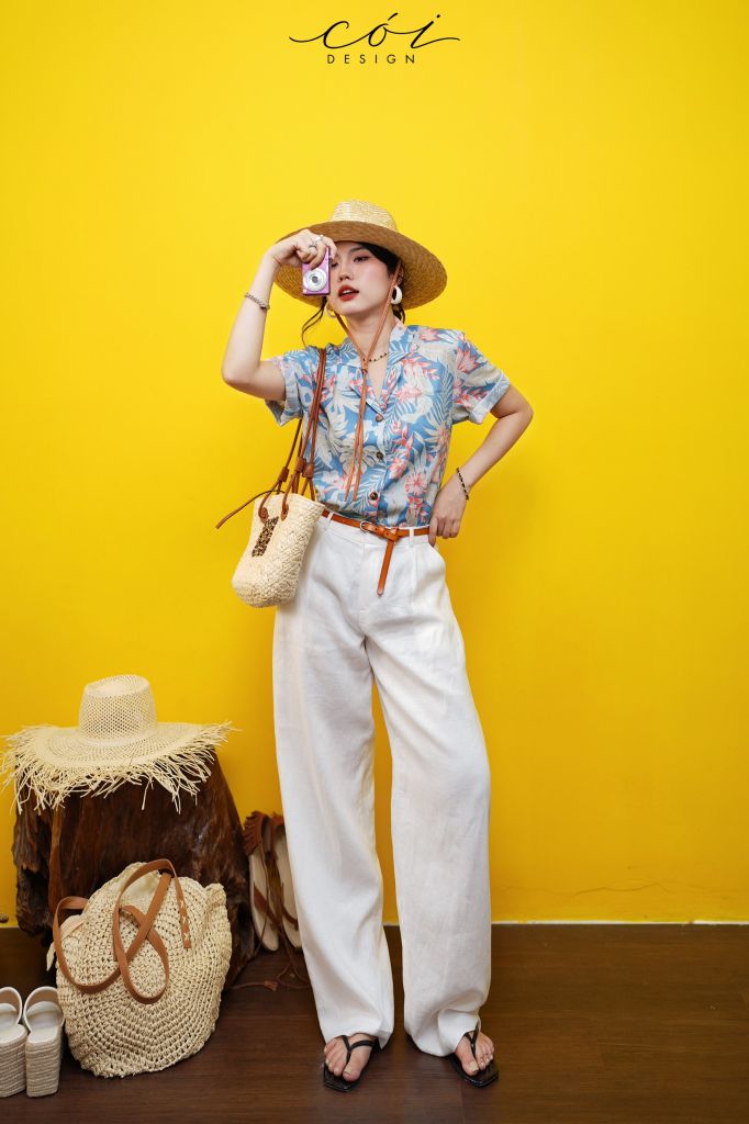 Áo danton họa tiết linen Nữ Cói Design