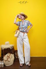 Áo danton họa tiết linen Nữ Cói Design