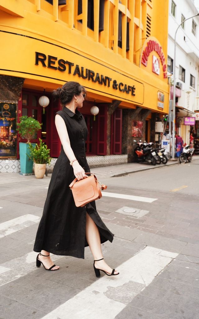 Đầm sơ mi xếp ly eo linen tưng premium Cói Design