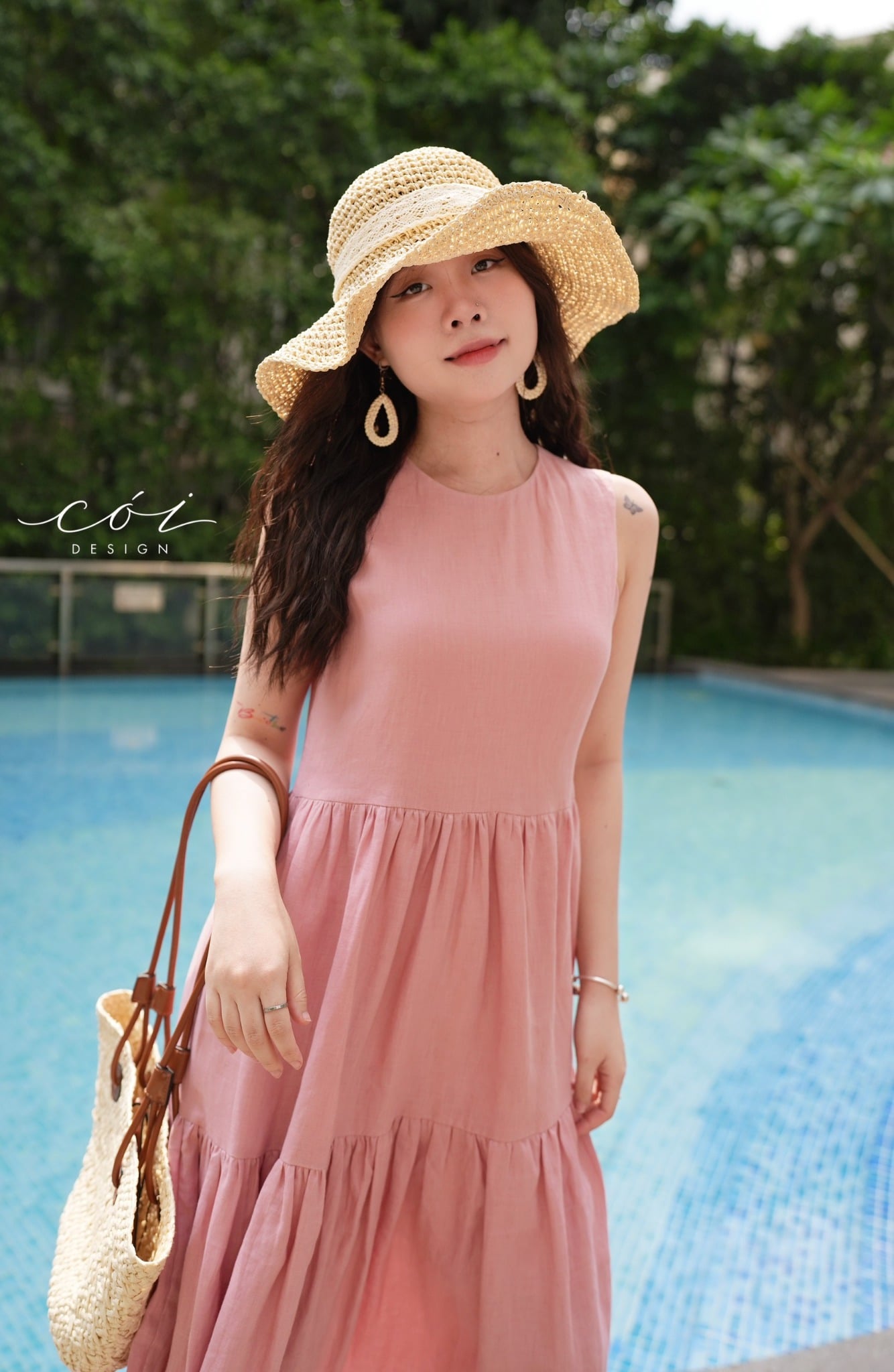 Đầm sát nách trơn tầng Linen tưng premium Cói Design