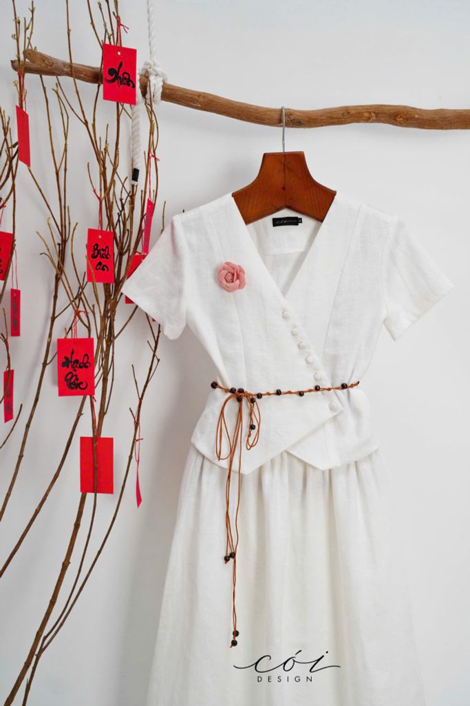 Áo gile xéo nút tay ngắn linen tưng premium Cói Design