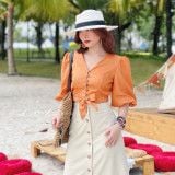 Áo croptop tay bí phối dây linen Cói Design