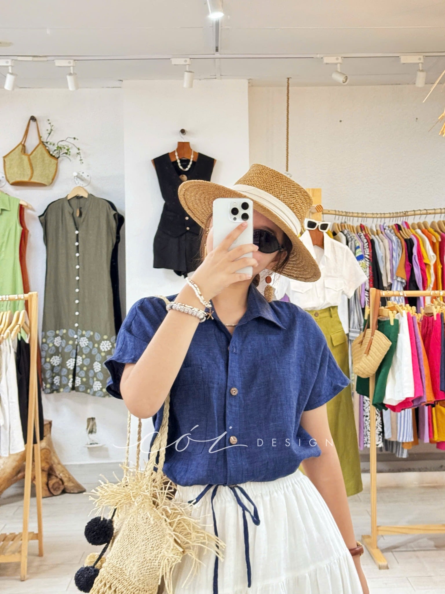 Áo sơ mi croptop rút dây linen tưng Cói Design