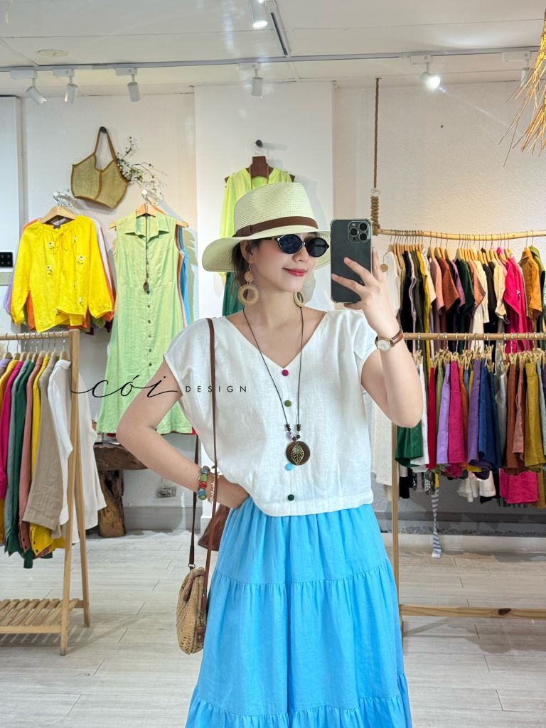 Áo tay xếp lưng đan dây chéo linen tưng premium Cói Design